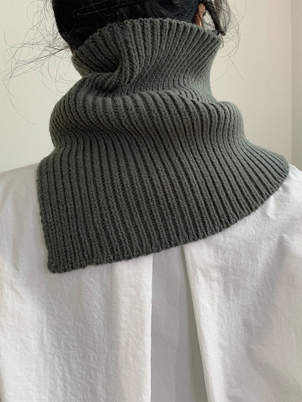 xakxx 3 Colors Simple High-Neck Asymmetric Knitted Scarf