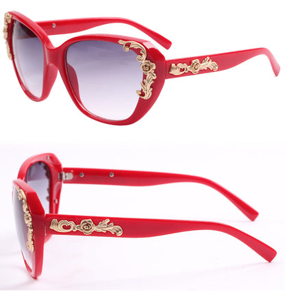 xakxx Women's Vintage Gold-tone Roses Carving Oversize Black Frame Sunglasses