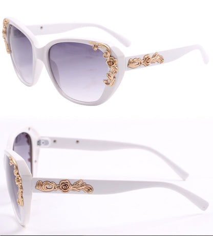 xakxx Women's Vintage Gold-tone Roses Carving Oversize Black Frame Sunglasses