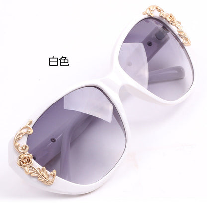 xakxx Women's Vintage Gold-tone Roses Carving Oversize Black Frame Sunglasses