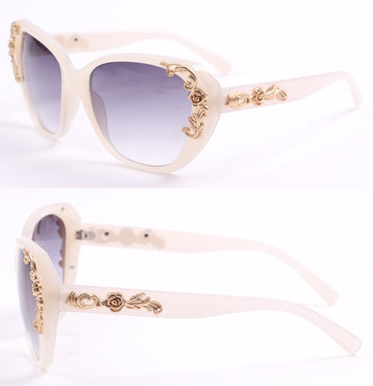 xakxx Women's Vintage Gold-tone Roses Carving Oversize Black Frame Sunglasses
