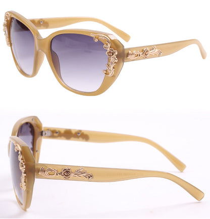 xakxx Women's Vintage Gold-tone Roses Carving Oversize Black Frame Sunglasses