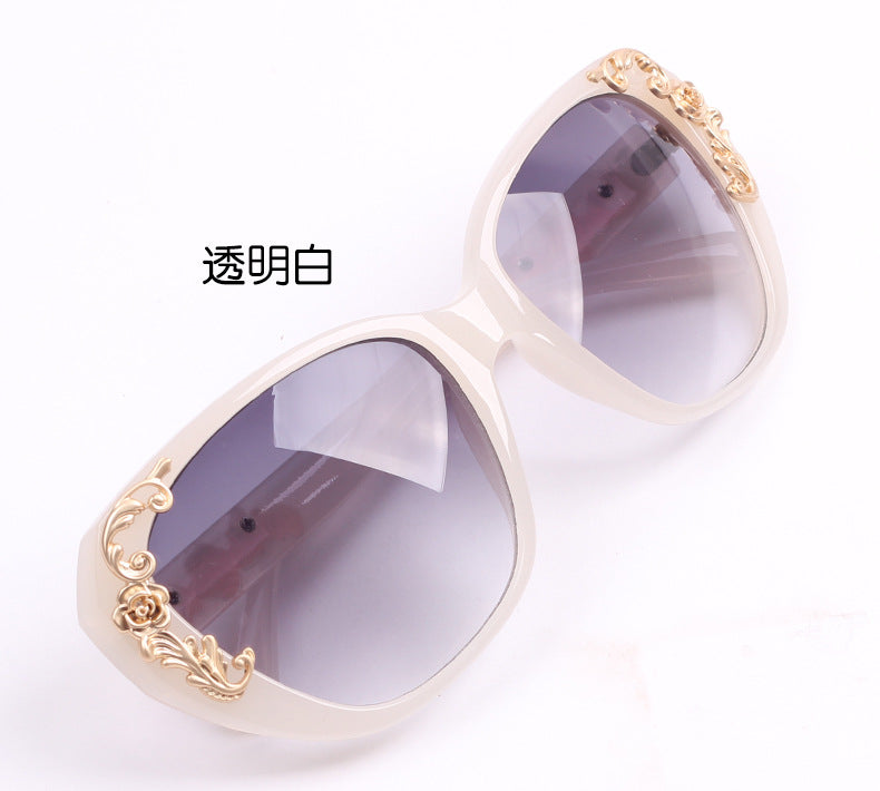 xakxx Women's Vintage Gold-tone Roses Carving Oversize Black Frame Sunglasses