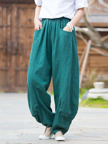 xakxx 7 Colors Casual Wide Leg High Waisted Solid Color Linen Pants