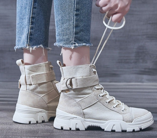 Autumn winter boots women's new wild fashion casual high canvas ankle boots for women zapatos de mujer womens sneakers shoes
