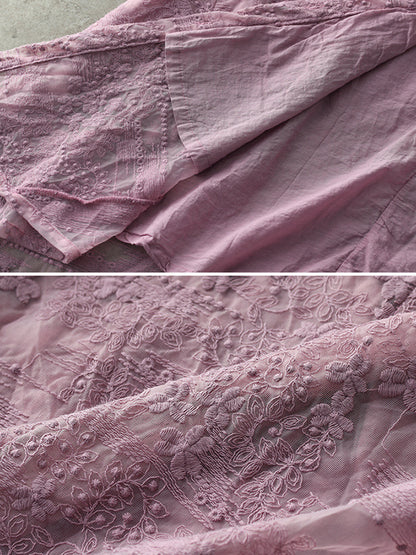 xakxx Vintage Loose Embroidered Lace Hollow Blouse