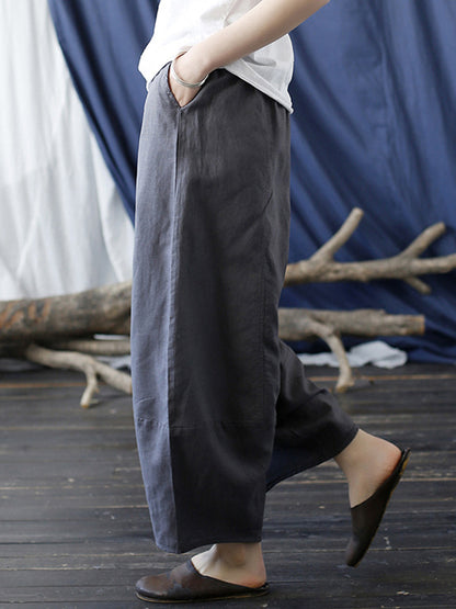 xakxx Simple Solid Color Elasticity Waisted Wide Leg Pants