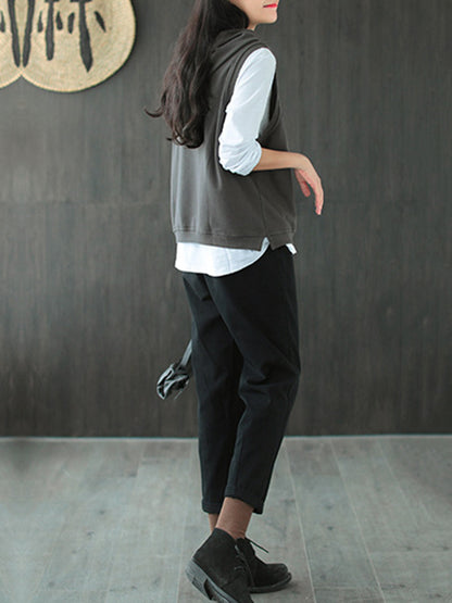 xakxx Artistic Retro Solid Hooded Vest