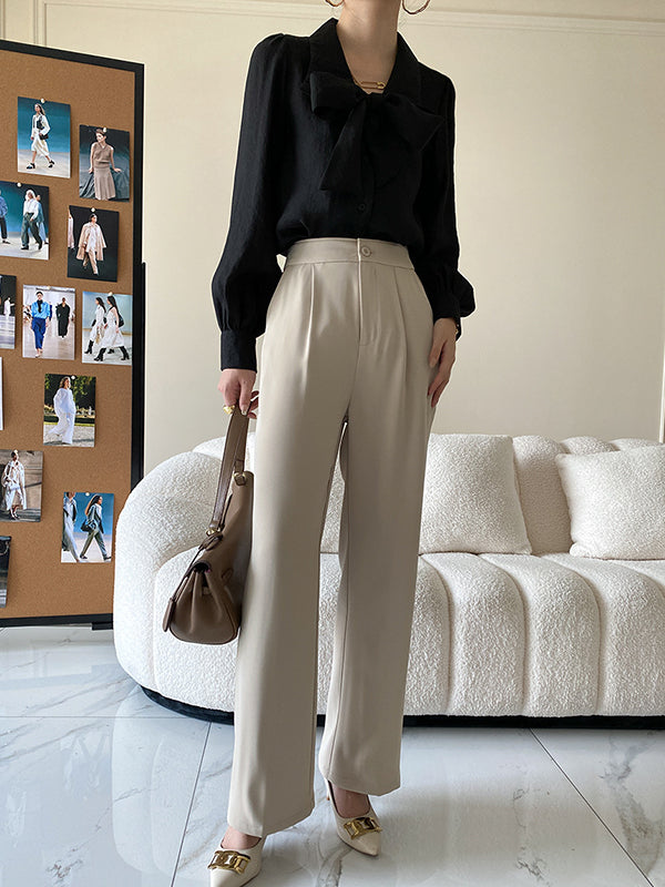 xakxx Urban Loose Long Sleeves Solid Color Lapel Collar Blouses