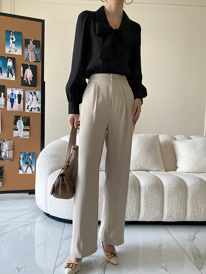 xakxx Urban Loose Long Sleeves Solid Color Lapel Collar Blouses