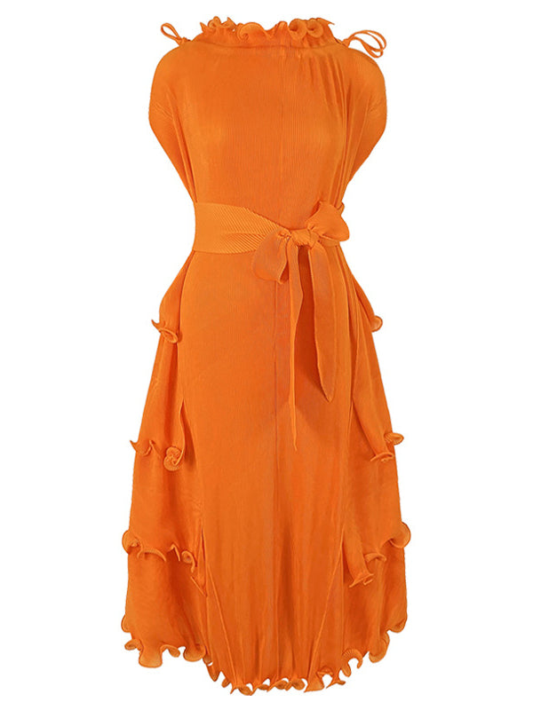 xakxx Loose Bandage Lacy Solid Color High-Neck Midi Dresses