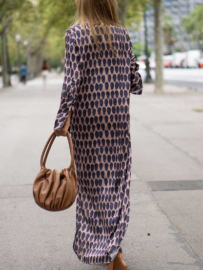 xakxx Women Casual Loose Printed Deep V-Neck Maxi Dresses