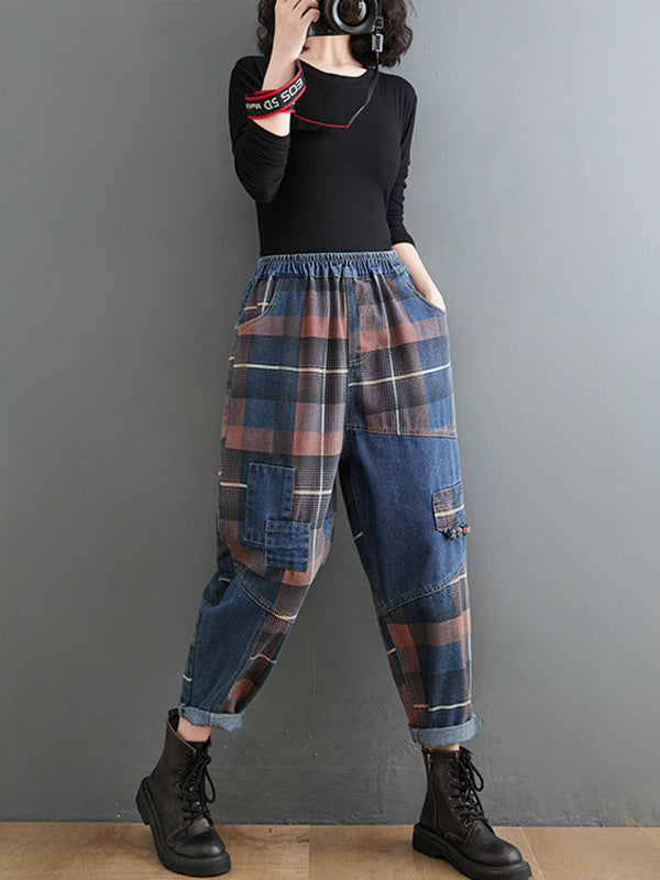 xakxx Original Artistic Retro Plaid Jean Pants