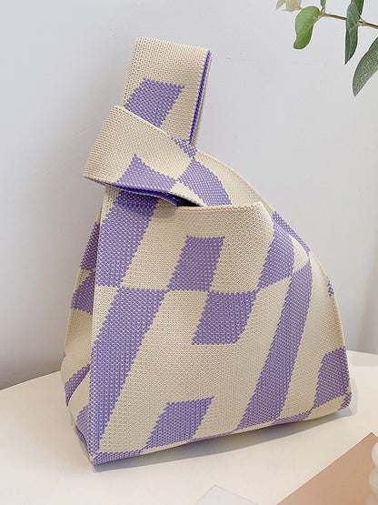 xakxx Contrast Color Letter Print Woven Bags Handbag