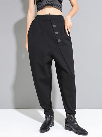 xakxx Personality Black With Button High-Waist Harem Pants