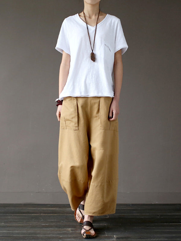 xakxx Simple 4 Colors Loose Linen Wide Leg Pants