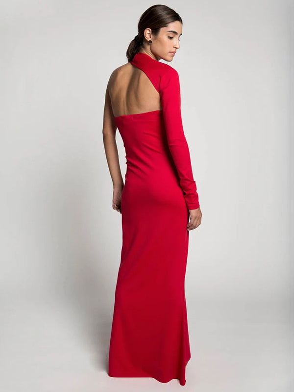 xakxx Stylish Skinny Asymmetric Hollow Backless One-Shoulder Maxi Dress
