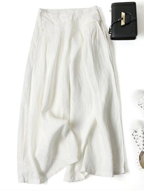 xakxx Solid Color Ramie Cotton Plus Size Loose Ninth Wide-Leg Pants