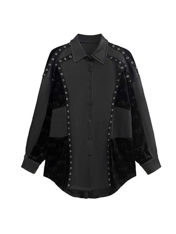 xakxx High-Low Long Sleeves Buttoned Split-Joint Lapel Blouses&Shirts Tops