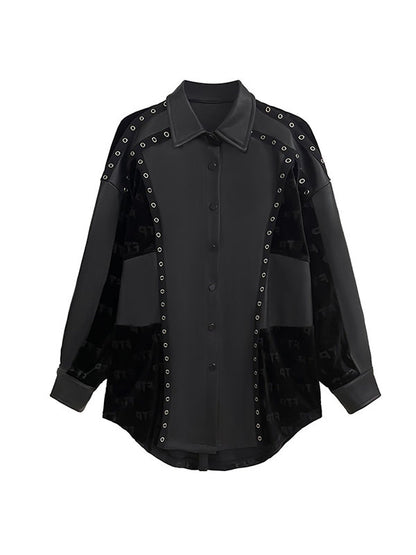 xakxx High-Low Long Sleeves Buttoned Split-Joint Lapel Blouses&Shirts Tops