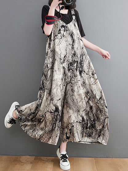 xakxx Vintage  Printed Loose Wide Leg  Overalls