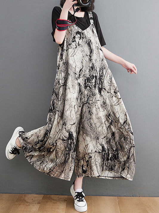 xakxx Vintage  Printed Loose Wide Leg  Overalls