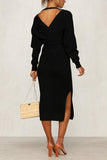 Xakxx V Neck Backless Sweater Dress(5 Colors)