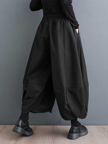xakxx High Waisted Loose Drawstring Pleated Solid Color Pants Trousers
