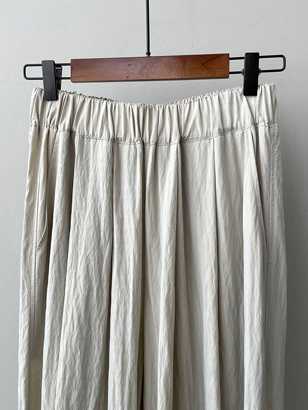 xakxx High Waisted Wide Leg Elasticity Pleated Solid Color Casual Pants Bottoms Trousers