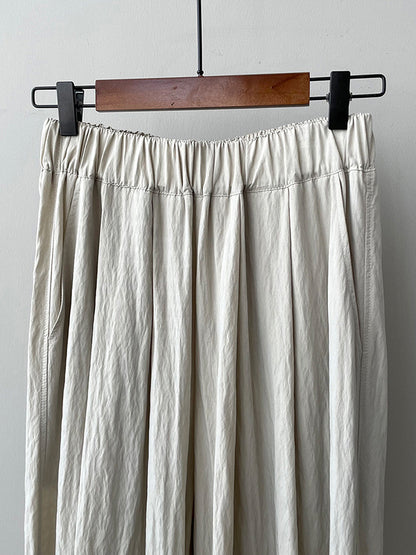 xakxx High Waisted Wide Leg Elasticity Pleated Solid Color Casual Pants Bottoms Trousers