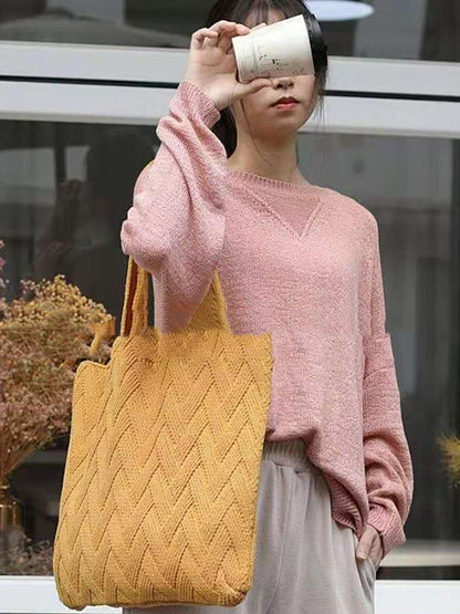 xakxx Casual Weave Solid Color Bags Accessories