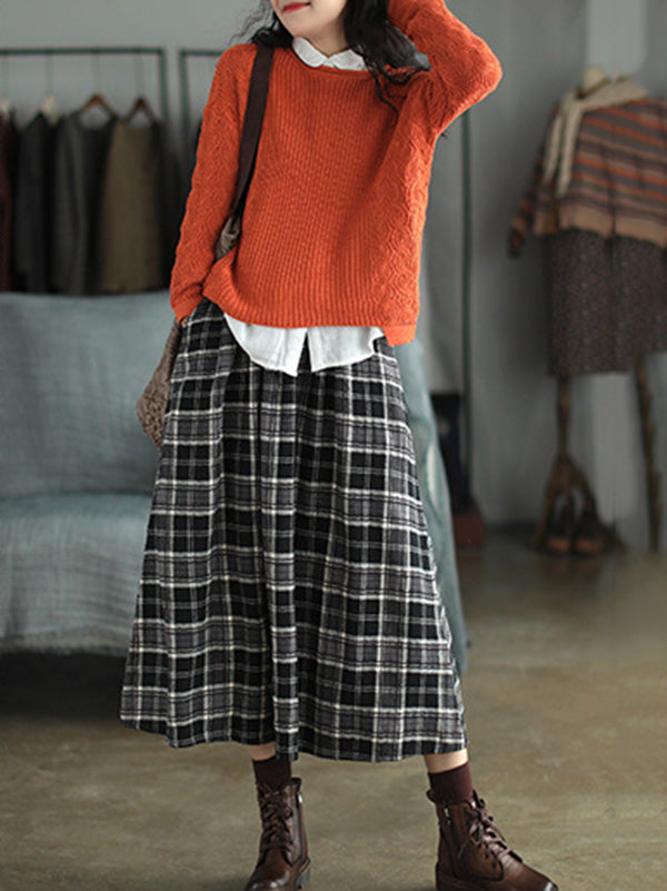 xakxx Artistic Retro Plaid A-Line Skirt
