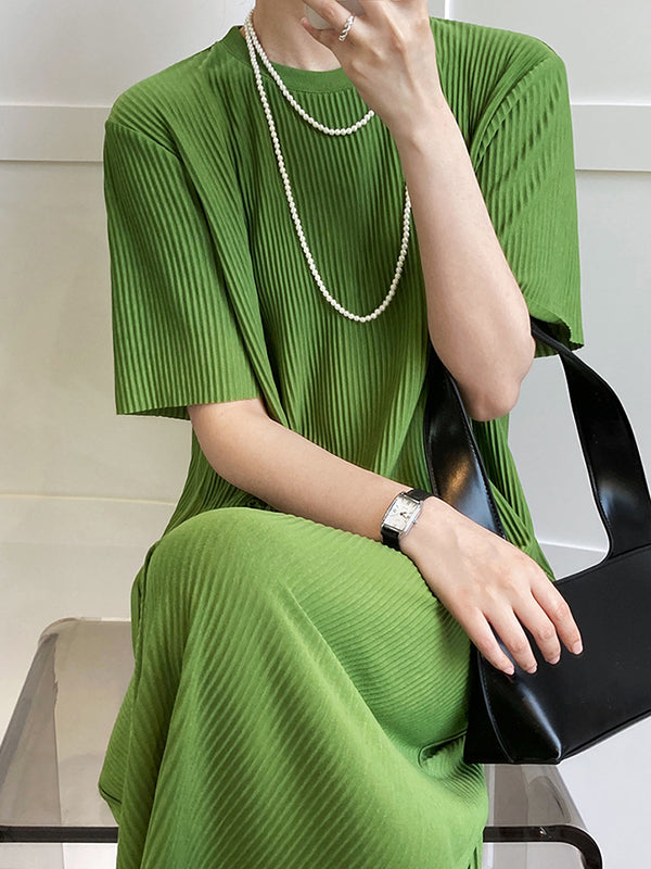 xakxx Original Casual Pleated Solid Color Midi Dress