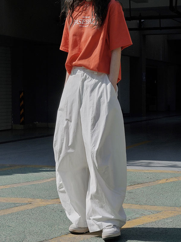 xakxx Loose Wide Leg Solid Color Split-Joint Casual Pants Bottoms Trousers