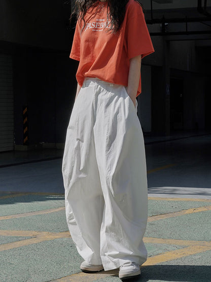 xakxx Loose Wide Leg Solid Color Split-Joint Casual Pants Bottoms Trousers