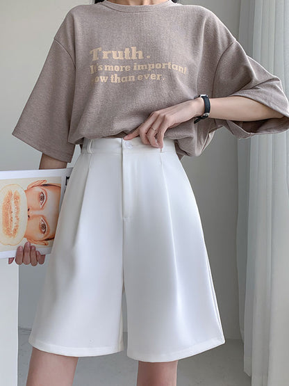 xakxx Stylish Solid Color High Waisted A-Line Wide Leg Trousers