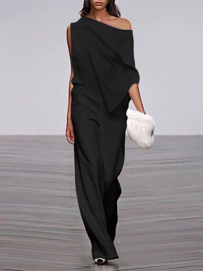 xakxx Loose Solid Color Off-The-Shoulder Jumpsuits