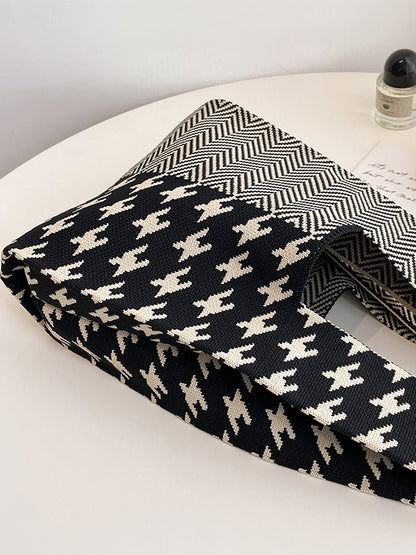xakxx Contrast Color Houndstooth Woven Bags Handbag