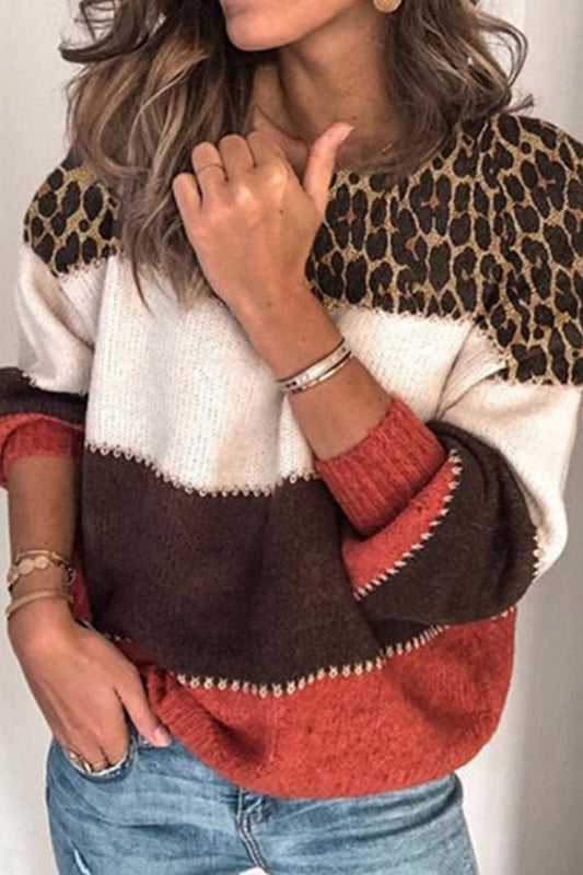 xakxx xakxx-Fashion Street Striped Patchwork O Neck Sweaters