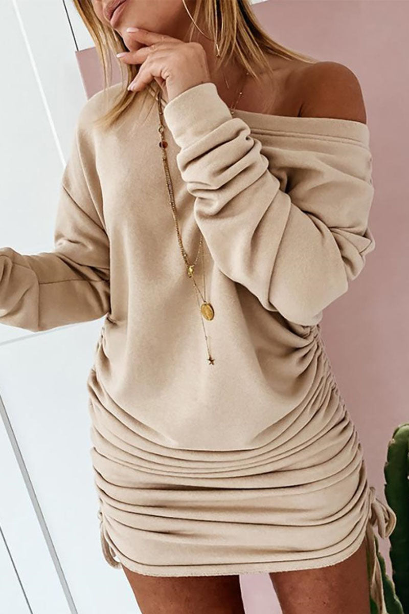 Street Solid Patchwork Frenulum O Neck Pencil Skirt Dresses(6 Colors)