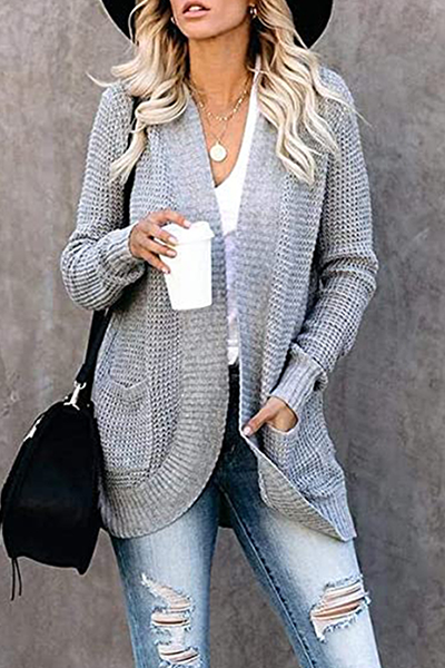xakxx xakxx-Casual Solid Patchwork Pocket V Neck Tops Sweater(6 Colors)