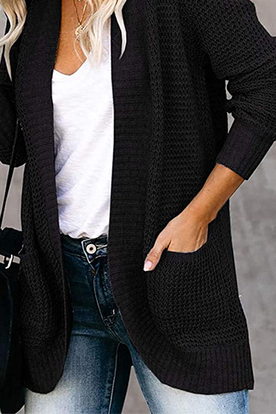 xakxx xakxx-Casual Solid Patchwork Pocket V Neck Tops Sweater(6 Colors)