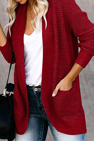 xakxx xakxx-Casual Solid Patchwork Pocket V Neck Tops Sweater(6 Colors)