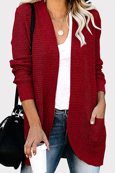 xakxx xakxx-Casual Solid Patchwork Pocket V Neck Tops Sweater(6 Colors)