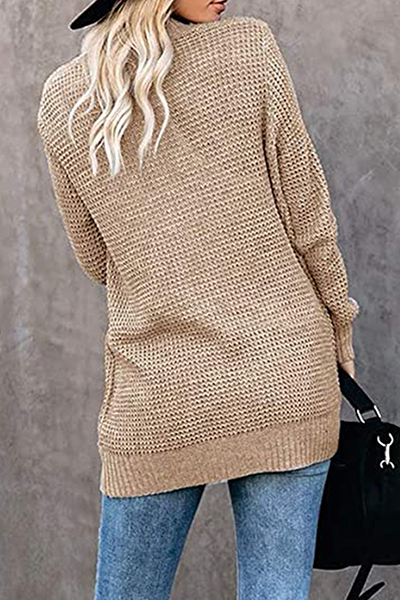 xakxx xakxx-Casual Solid Patchwork Pocket V Neck Tops Sweater(6 Colors)