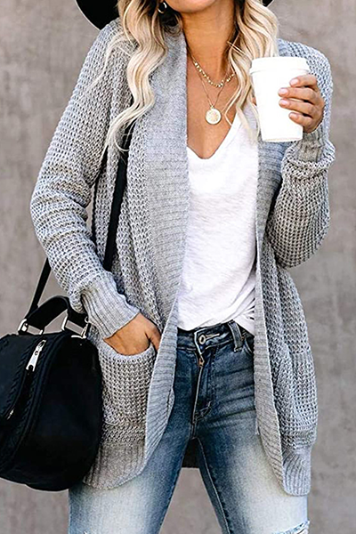 xakxx xakxx-Casual Solid Patchwork Pocket V Neck Tops Sweater(6 Colors)