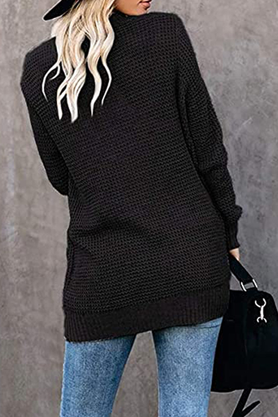 xakxx xakxx-Casual Solid Patchwork Pocket V Neck Tops Sweater(6 Colors)