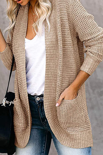 xakxx xakxx-Casual Solid Patchwork Pocket V Neck Tops Sweater(6 Colors)