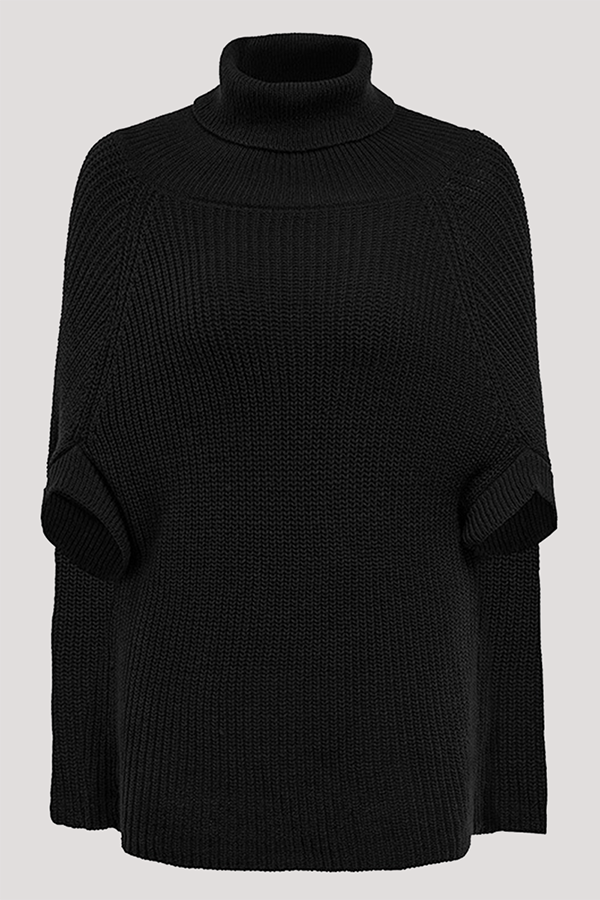 xakxx xakxx-Casual Street Solid Patchwork Turtleneck Tops Sweater (Without Belt)(4 Colors)