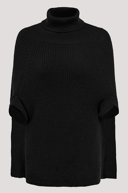 xakxx xakxx-Casual Street Solid Patchwork Turtleneck Tops Sweater (Without Belt)(4 Colors)